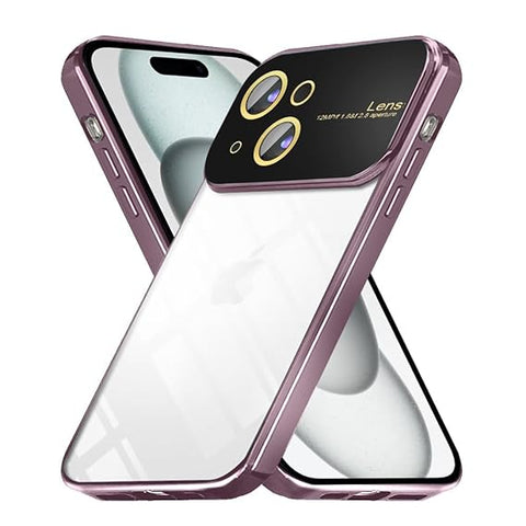 Luxury Plating Pink Camera Protection Transparent Case for Apple iphone 15 Plus