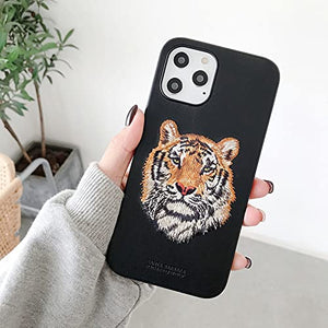 Black Leather Yellow Lion Ornamented for Apple iPhone 11 Pro Max