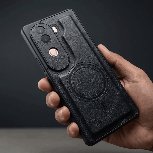 Crest Black Leather Case for Vivo V40e