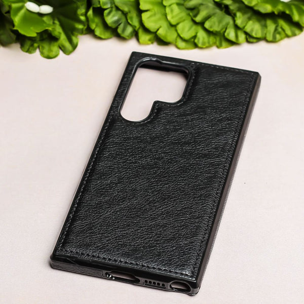 Puloka Black Leather Case for Samsung S23 Ultra