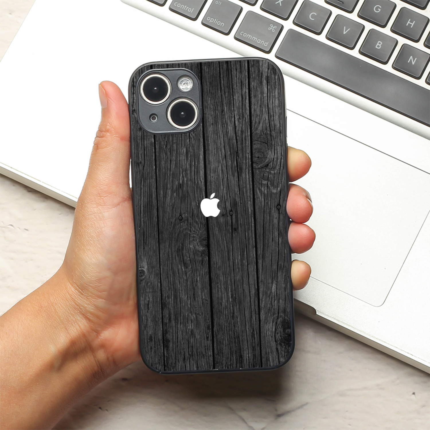 Dark Wood metal back case for Apple Iphone 15 Plus