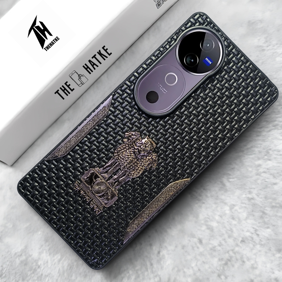 Black (Design 7) Satyameva Jayate embossed Leather Case for Vivo V40