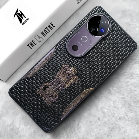 Black (Design 7) Satyameva Jayate embossed Leather Case for Vivo V40