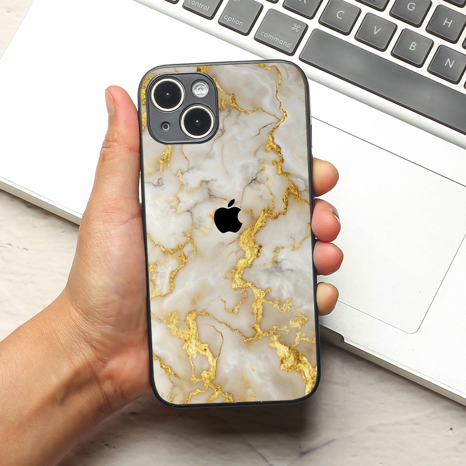 Gold Vein Glory metal back case for Apple Iphone 15 Plus