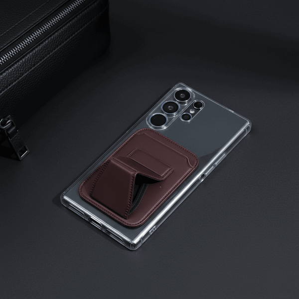 Brown Sticky Mobile Wallet With Stand (Compatible For Only Android)