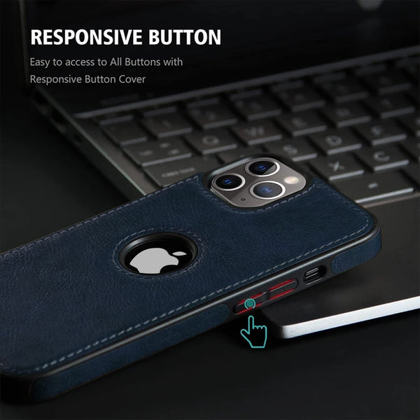 Puloka Dark Blue Logo cut Leather silicone case for Apple iPhone 14 Pro Max