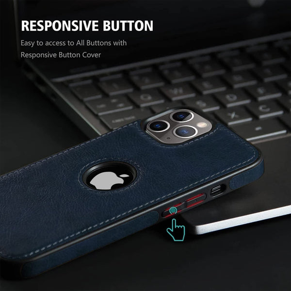 Puloka Dark Blue Logo cut Leather silicone case for Apple iPhone 13 Pro Max
