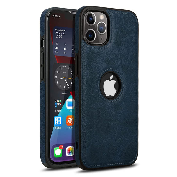 Puloka Dark Blue Logo cut Leather silicone case for Apple iPhone 11 Pro Max