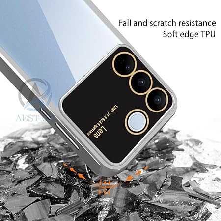 Luxury Plating Silver Camera Protection Transparent Case for Vivo V27 Pro