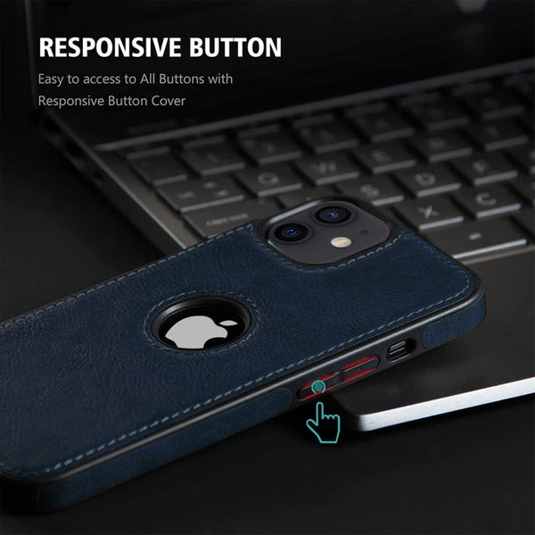 Puloka Dark Blue Logo cut Leather silicone case for Apple iPhone 12 Mini