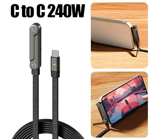 (240W) - Type C to Type C Fast Charging Cable with Foldable Phone Stand For Apple & Android