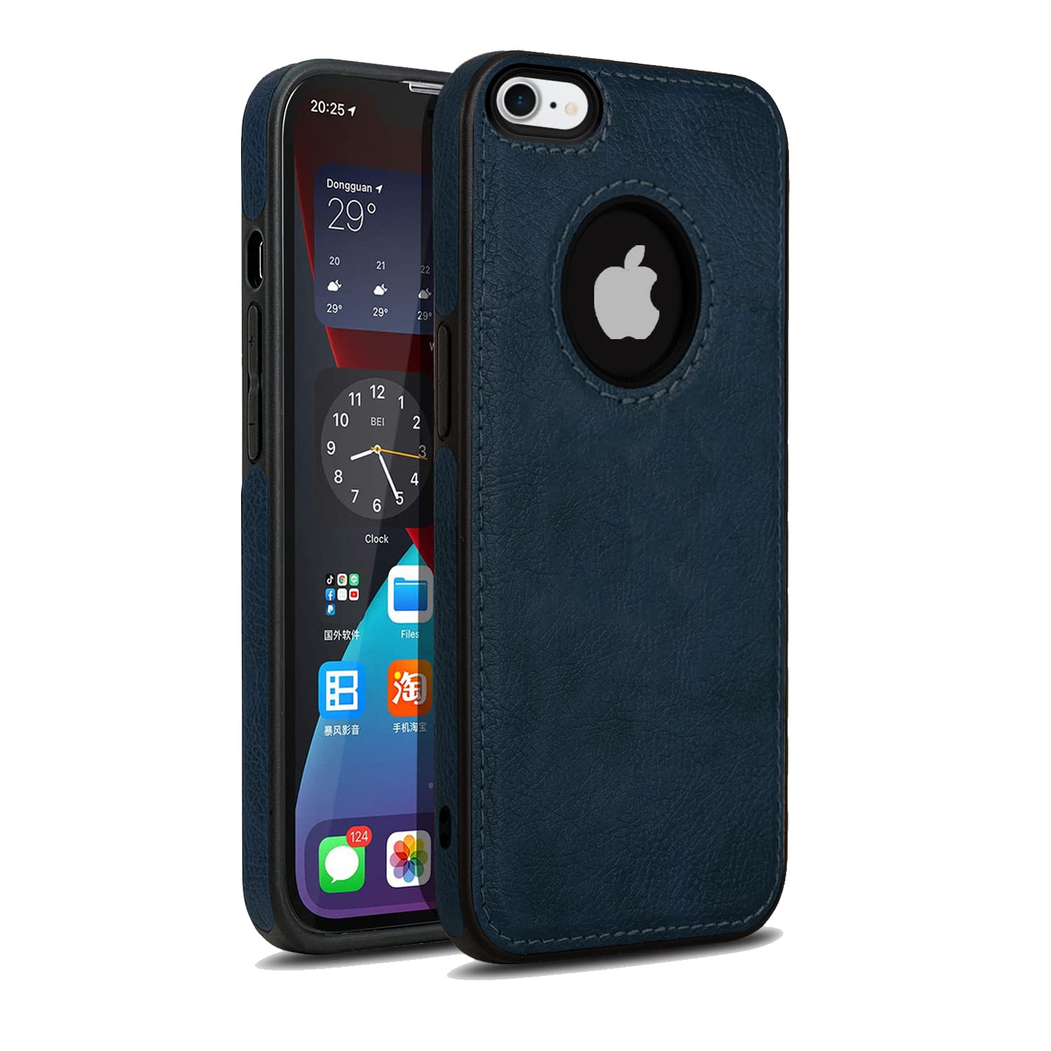 Puloka Dark Blue Logo cut Leather silicone case for Apple iPhone SE 2