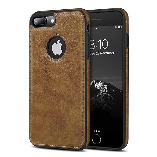 Puloka Brown Logo cut Leather silicone case for Apple iPhone 8 Plus