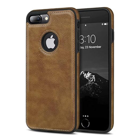 Puloka Brown Logo cut Leather silicone case for Apple iPhone 8 Plus