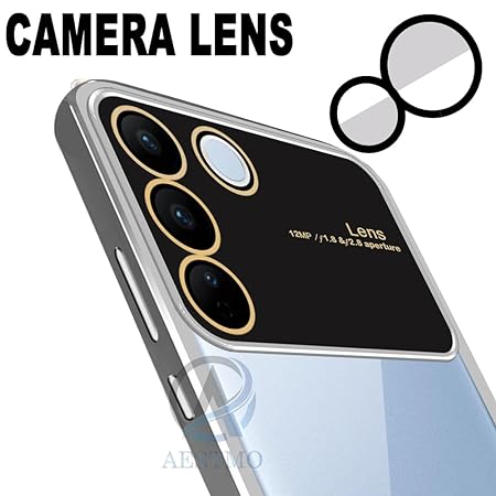 Luxury Plating Silver Camera Protection Transparent Case for Vivo V27 Pro