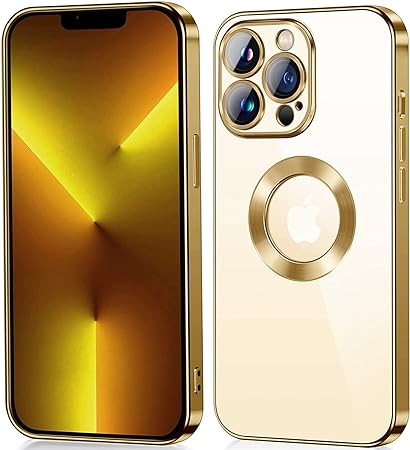 Gold 6D Chrome Logo Cut Transparent Case for Apple iphone 15 Pro