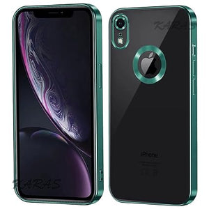 Green 6D Chrome Logo Cut Transparent Case for Apple iphone XR