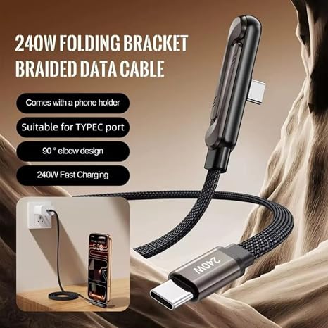(240W) - Type C to Type C Fast Charging Cable with Foldable Phone Stand For Apple & Android
