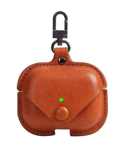 Button Brown Leather Case For Apple Airpods Pro