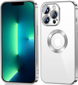 Silver 6D Chrome Logo Cut Transparent Case for Apple iphone 14 Pro