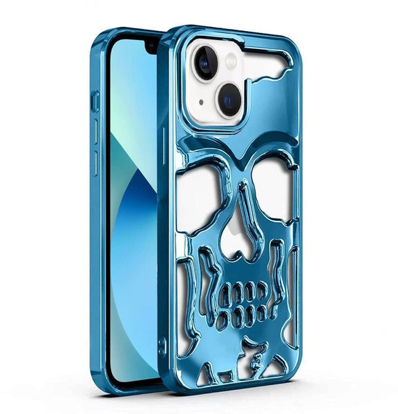 Blue Hollow Skull Design Silicone case for Apple iphone 15 Plus