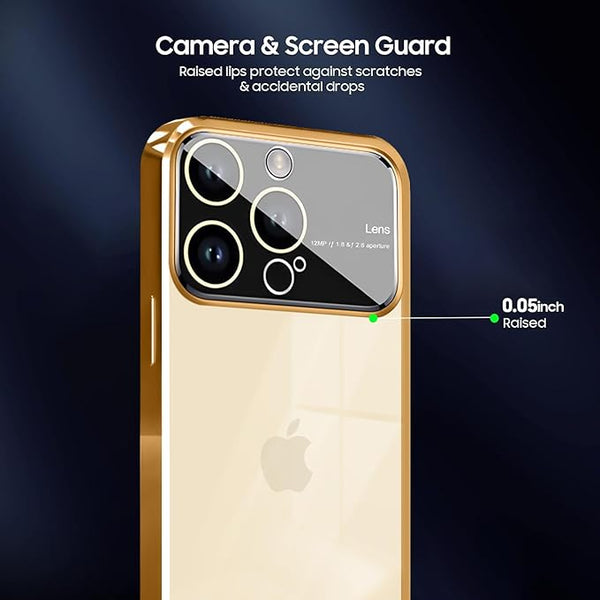 Luxury Plating Gold Camera Protection Transparent Case for Apple iphone 14 Pro