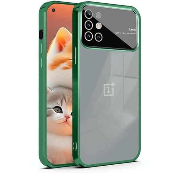 Luxury Plating Green Camera Protection Transparent Case for Oneplus 8t