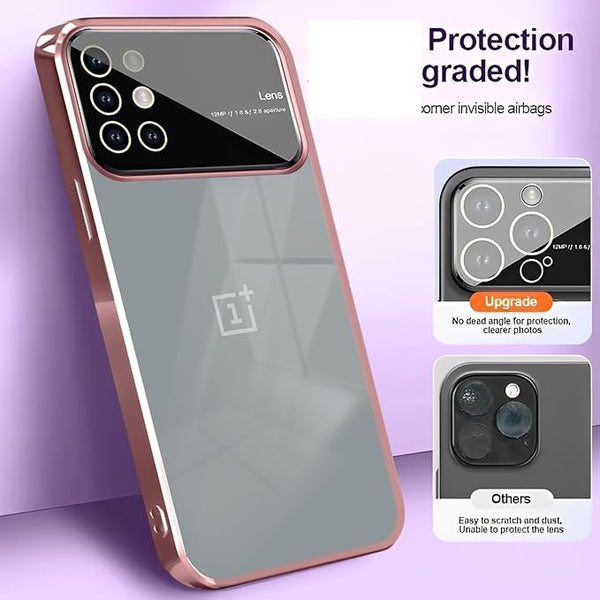 Luxury Plating Pink Camera Protection Transparent Case for Oneplus 9r