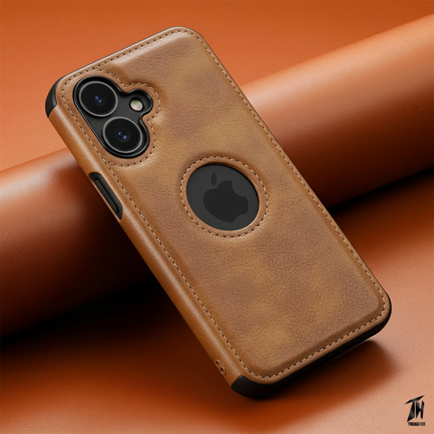 Puloka Brown Logo cut Leather silicone case for Apple iPhone 17