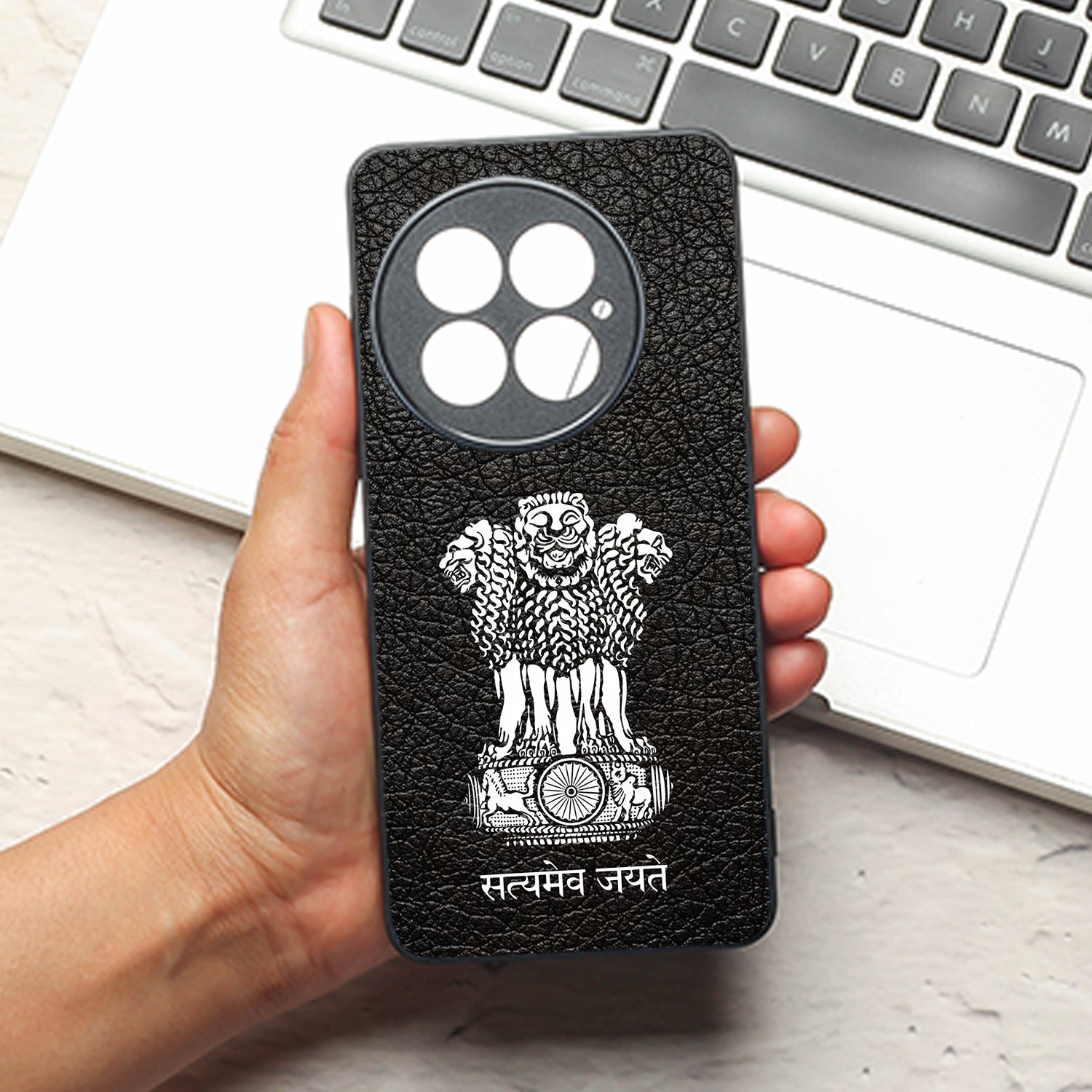 Black Satyamev Jayate metal back case for Oneplus 13