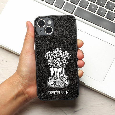 Black Satyamev Jayate metal back case for Apple Iphone 14