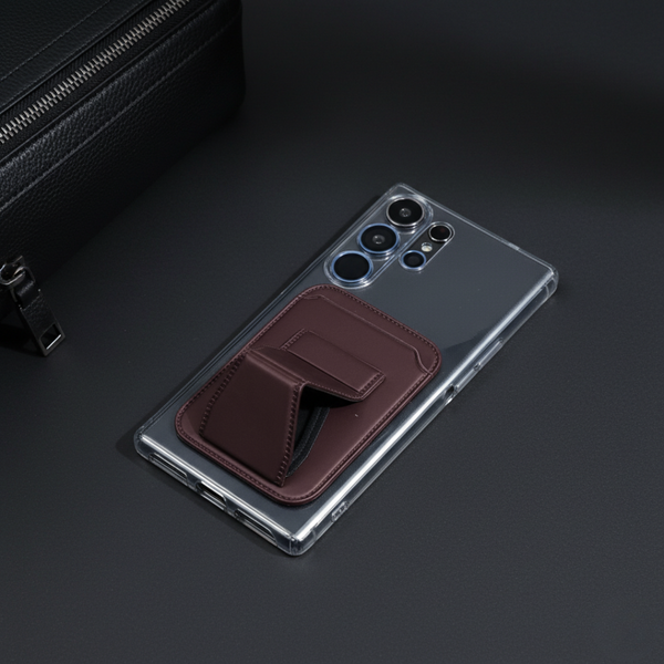 Wine Sticky Mobile Wallet With Stand (Compatible For Only Android)