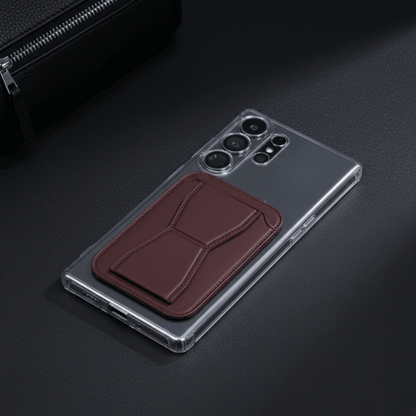 Brown Sticky Mobile Wallet With Stand (Compatible For Only Android)