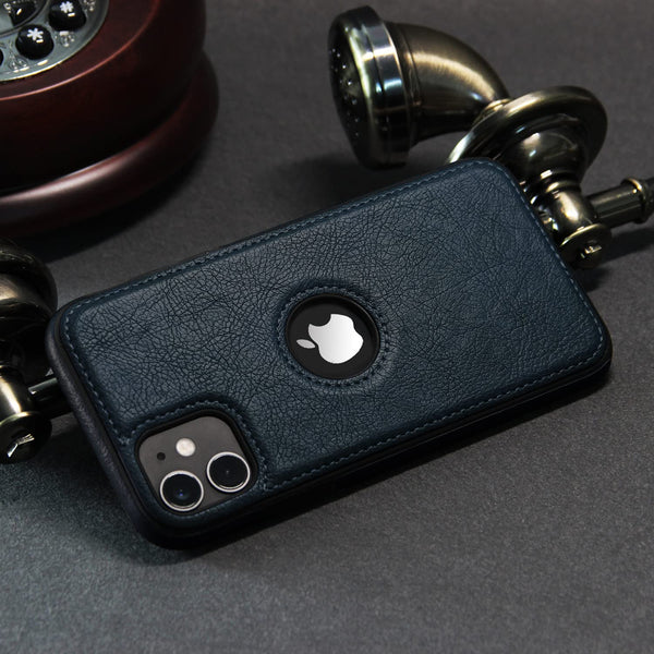 Puloka Dark Blue Logo cut Leather silicone case for Apple iPhone 12 Mini