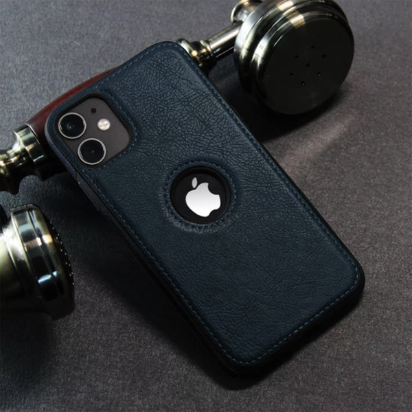 Puloka Dark Blue Logo cut Leather silicone case for Apple iPhone 12 Mini