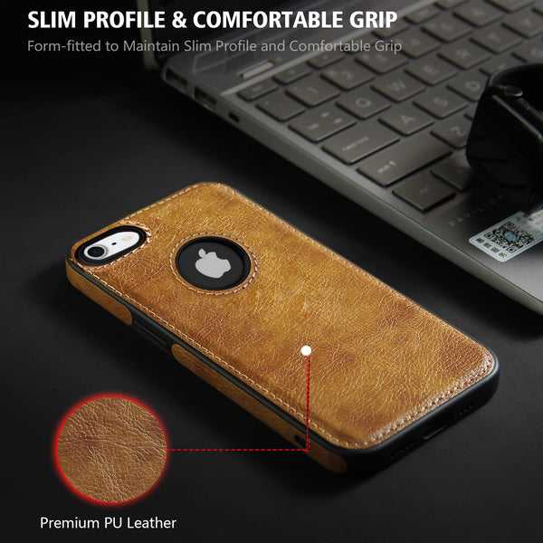 Puloka Brown Logo cut Leather silicone case for Apple iPhone 7