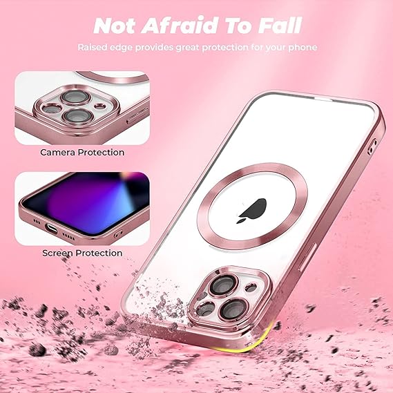 Pink 6D Chrome Logo Cut Transparent Case for Apple iphone 15