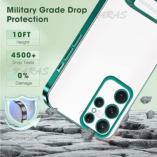 Green 6D Chrome Logo Cut Transparent Case for Samsung S22 Ultra