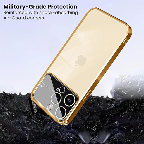 Luxury Plating Gold Camera Protection Transparent Case for Apple iphone 15 Pro