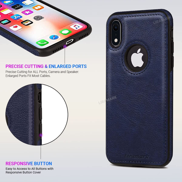 Puloka Dark Blue Logo cut Leather silicone case for Apple iPhone Xs Max