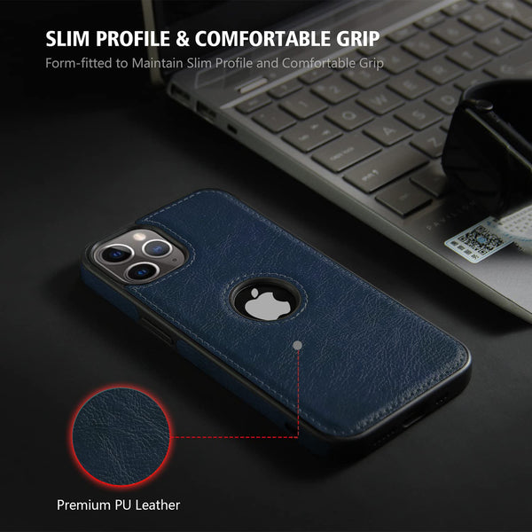 Puloka Dark Blue Logo cut Leather silicone case for Apple iPhone 13 Pro Max