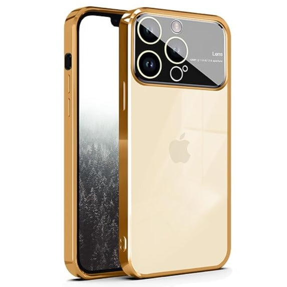 Luxury Plating Gold Camera Protection Transparent Case for Apple iphone 15 Pro