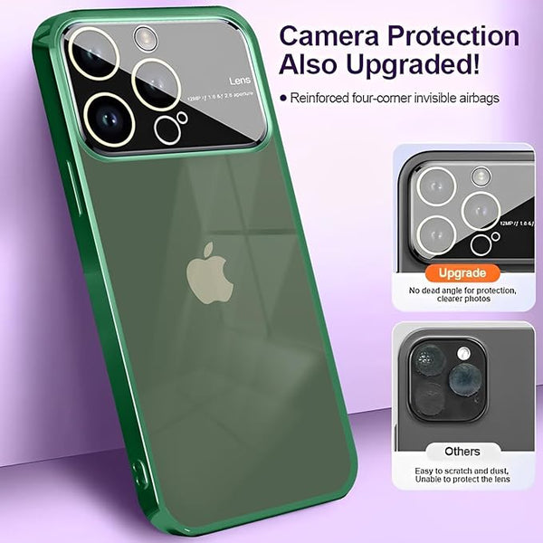 Luxury Plating Green Camera Protection Transparent Case for Apple iphone 14 Pro