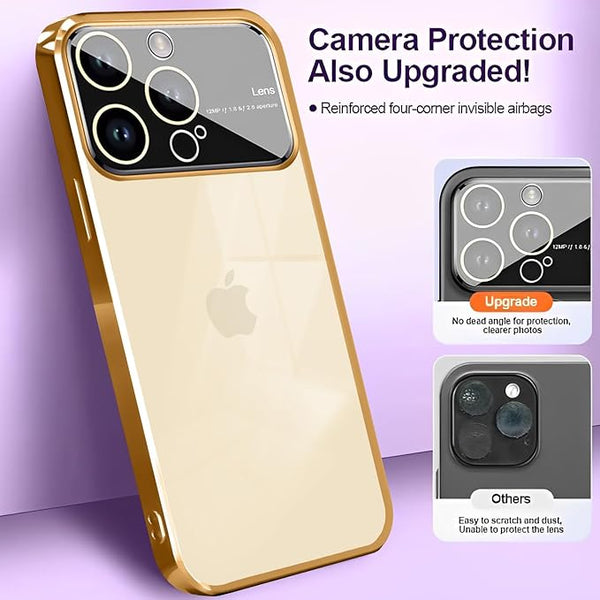 Luxury Plating Gold Camera Protection Transparent Case for Apple iphone 14 Pro