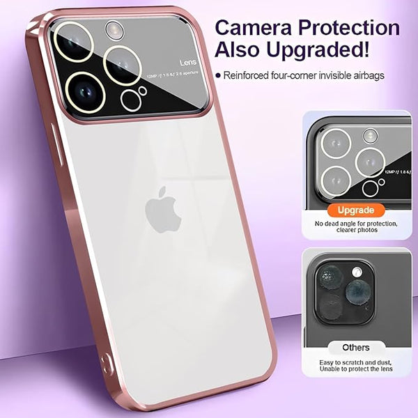 Luxury Plating Pink Camera Protection Transparent Case for Apple iphone 14 Pro Max