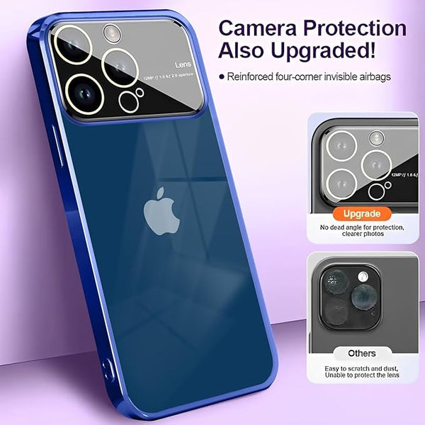 Luxury Plating Blue Camera Protection Transparent Case for Apple iphone 15 Pro