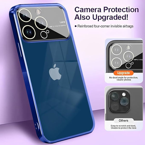 Luxury Plating Blue Camera Protection Transparent Case for Apple iphone 12 Pro Max