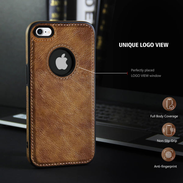Puloka Brown Logo cut Leather silicone case for Apple iPhone SE 2