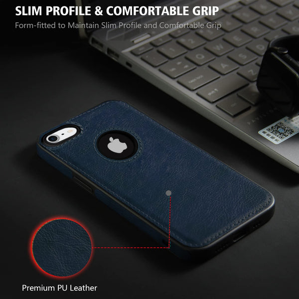 Puloka Dark Blue Logo cut Leather silicone case for Apple iPhone SE 2