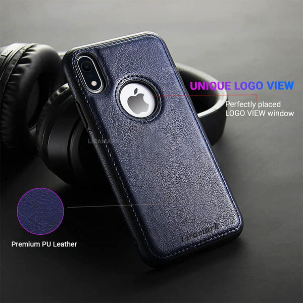 Puloka Dark Blue Logo cut Leather silicone case for Apple iPhone Xs Max